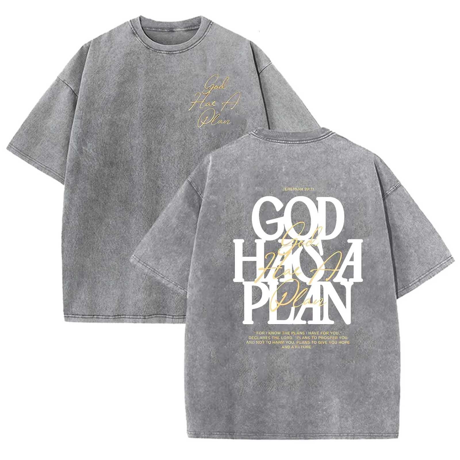 T Vintage Washed Double Sided Shirt God Has A Plan Christian Letter Print Oversized Faith Streetwear Short Sleeve Tee Asian Size J260805 - view 6