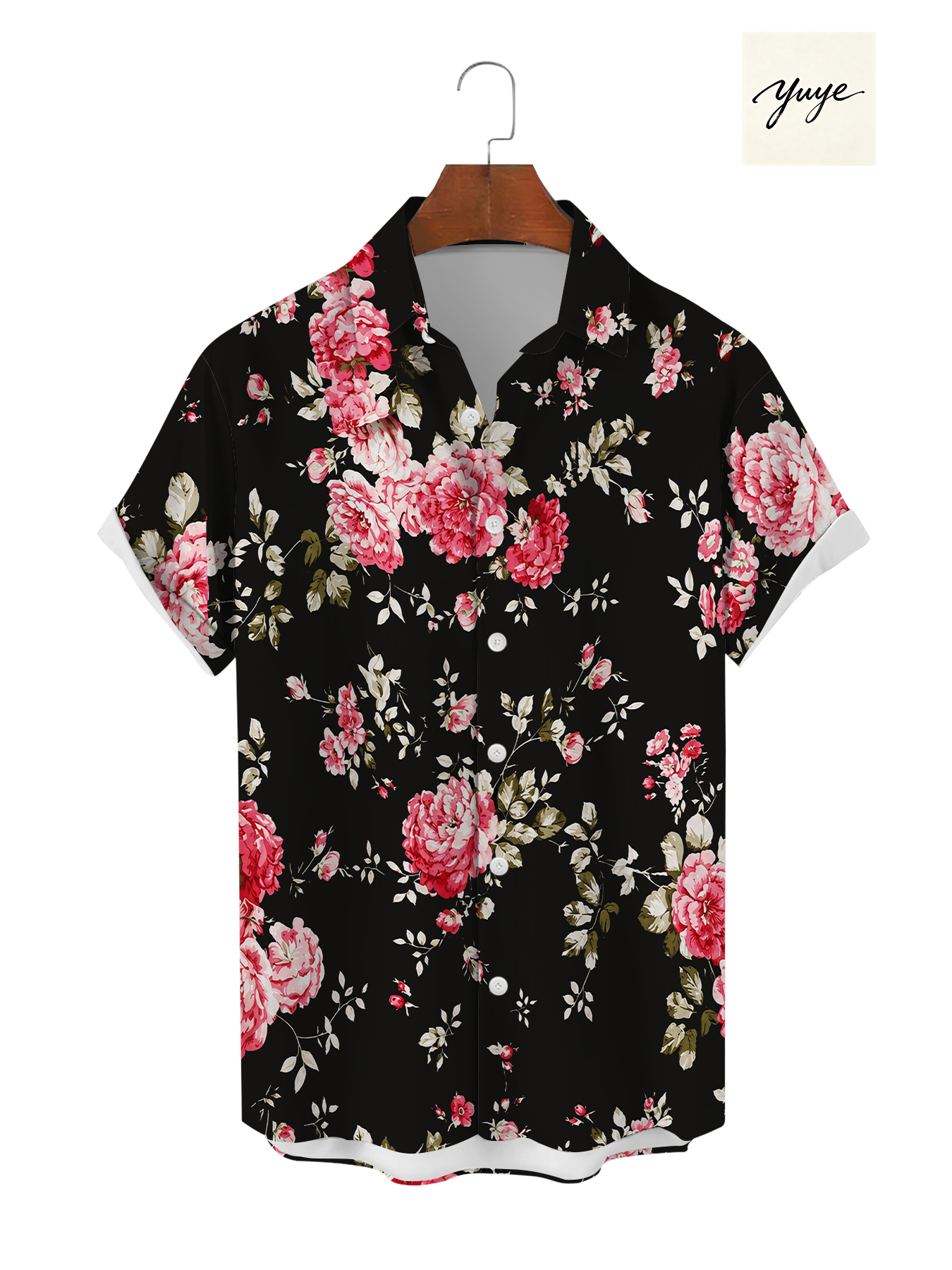 Breathable Mens Lightweight Cotton Print Button-Up Shirt with Looped Collar for Outdoor Activities - view 7