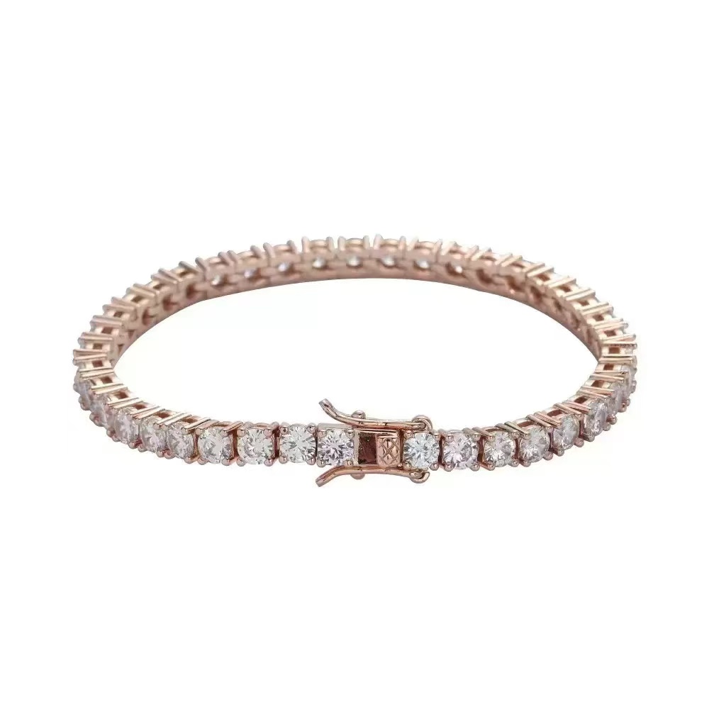 Lady and Gentleman Full Morganite Tennis Necklace - Made of 925 sterling silver, featuring 4mm gradient diamonds - view 7