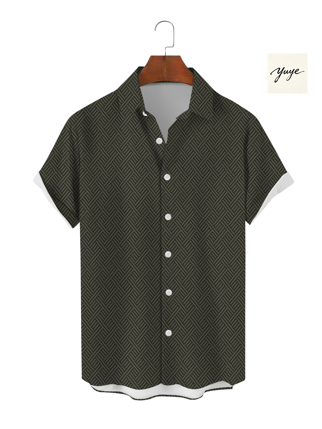 Breathable Mens Lightweight Cotton Print Button-Up Shirt with Looped Collar for Outdoor Activities - view 5