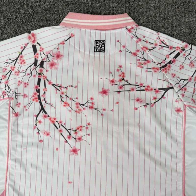 Tshirts Vintage Cherry Blossom High Street Pink Collar Stripe Splicing Women Men Short Sleeve Tee Tops J260805 - view 5