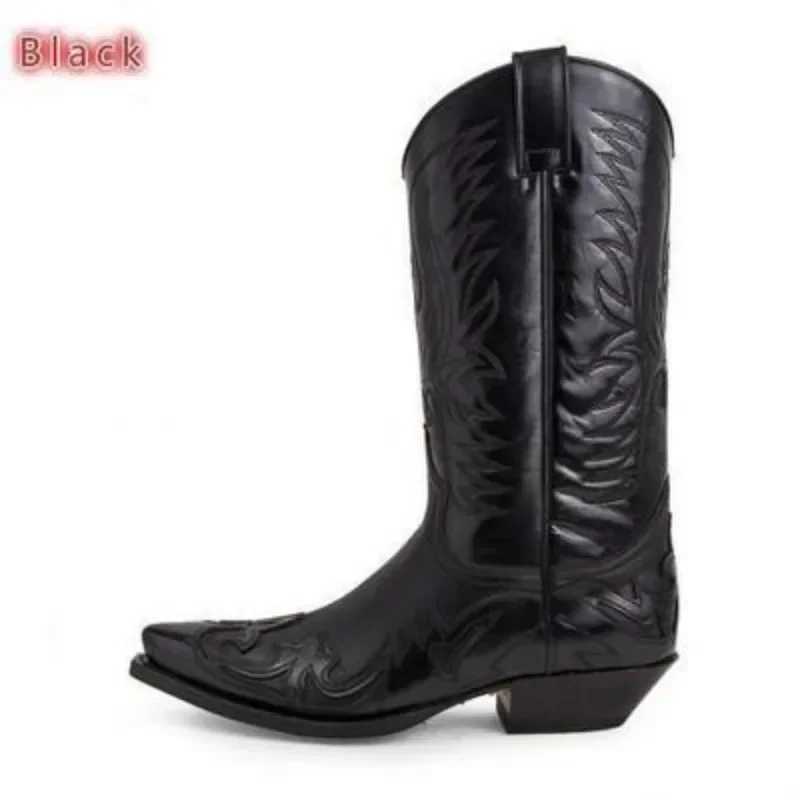 Males Men's WESTern Cowboy Boots Pointed Toe Outdoor Mid-calf Handmade Shoes Black White Boots for Men Zapatos De Hombre H260806 - view 3