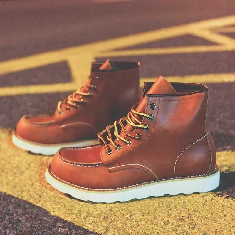 Vintage Genuine Leather Men's Boots Tooling Boots Man Short Boot Rhubarb Boots Men's High Top Men's Shoes Leather H260806 - view 6