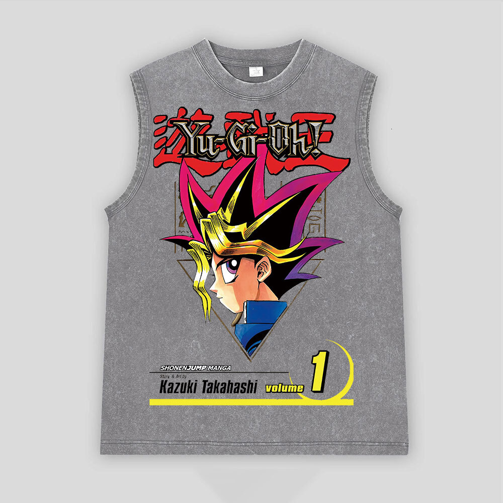 Washed Tee Anime YuGiOh Slifer the Sky Dragon Wash Vest Sleeveless Shirts Harajuku Style Clothes Unisex For Men Women Tops Tees Tshirt oversize - view 5