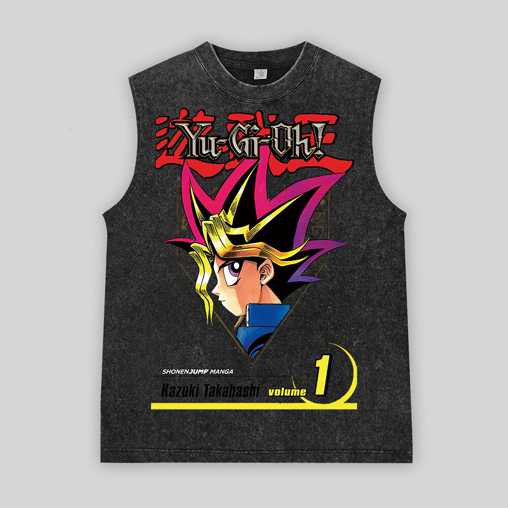 Washed Tee Anime YuGiOh Slifer the Sky Dragon Wash Vest Sleeveless Shirts Harajuku Style Clothes Unisex For Men Women Tops Tees Tshirt oversize - view 4