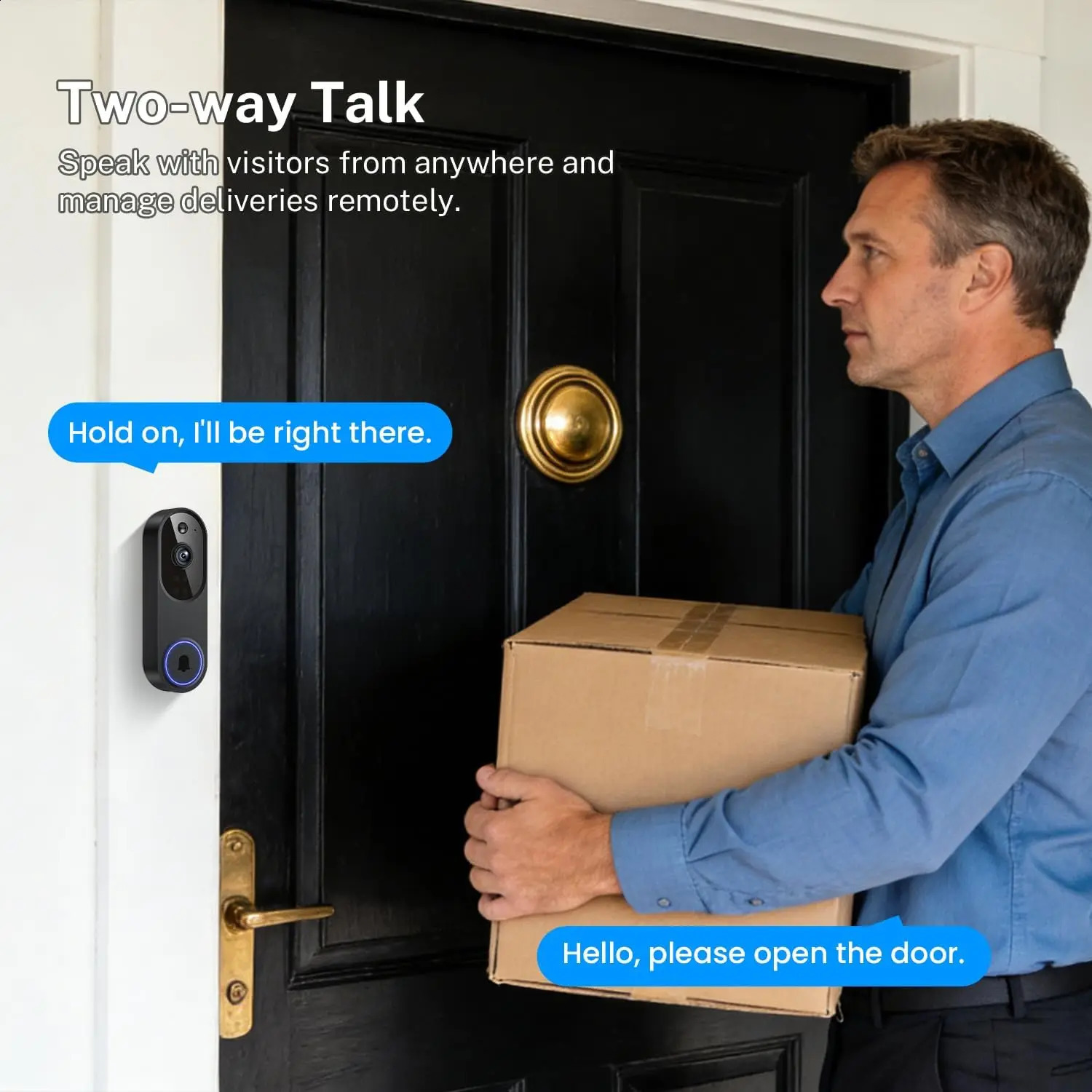 Wireless Wi-Fi Video Doorbell Camera with Two-Way Audio AI Motion Detection Night Vision Cloud Storage 2.4G Wi-Fi Black 260805 - view 5