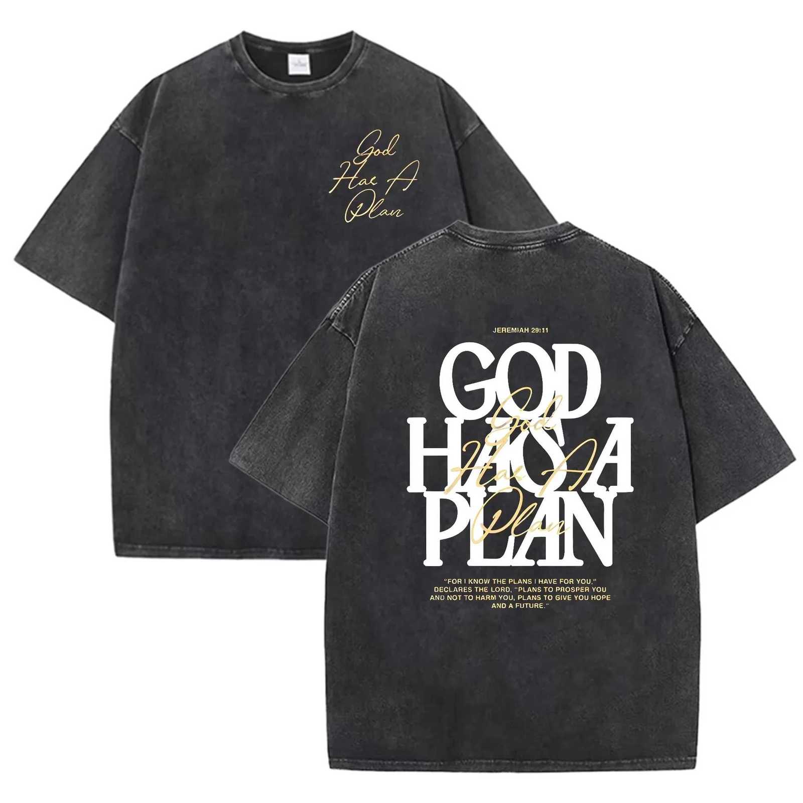 T Vintage Washed Double Sided Shirt God Has A Plan Christian Letter Print Oversized Faith Streetwear Short Sleeve Tee Asian Size J260805 - view 3