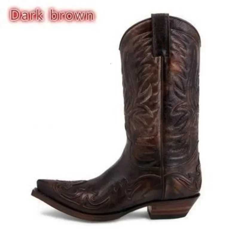 Males Men's WESTern Cowboy Boots Pointed Toe Outdoor Mid-calf Handmade Shoes Black White Boots for Men Zapatos De Hombre H260806 - view 4