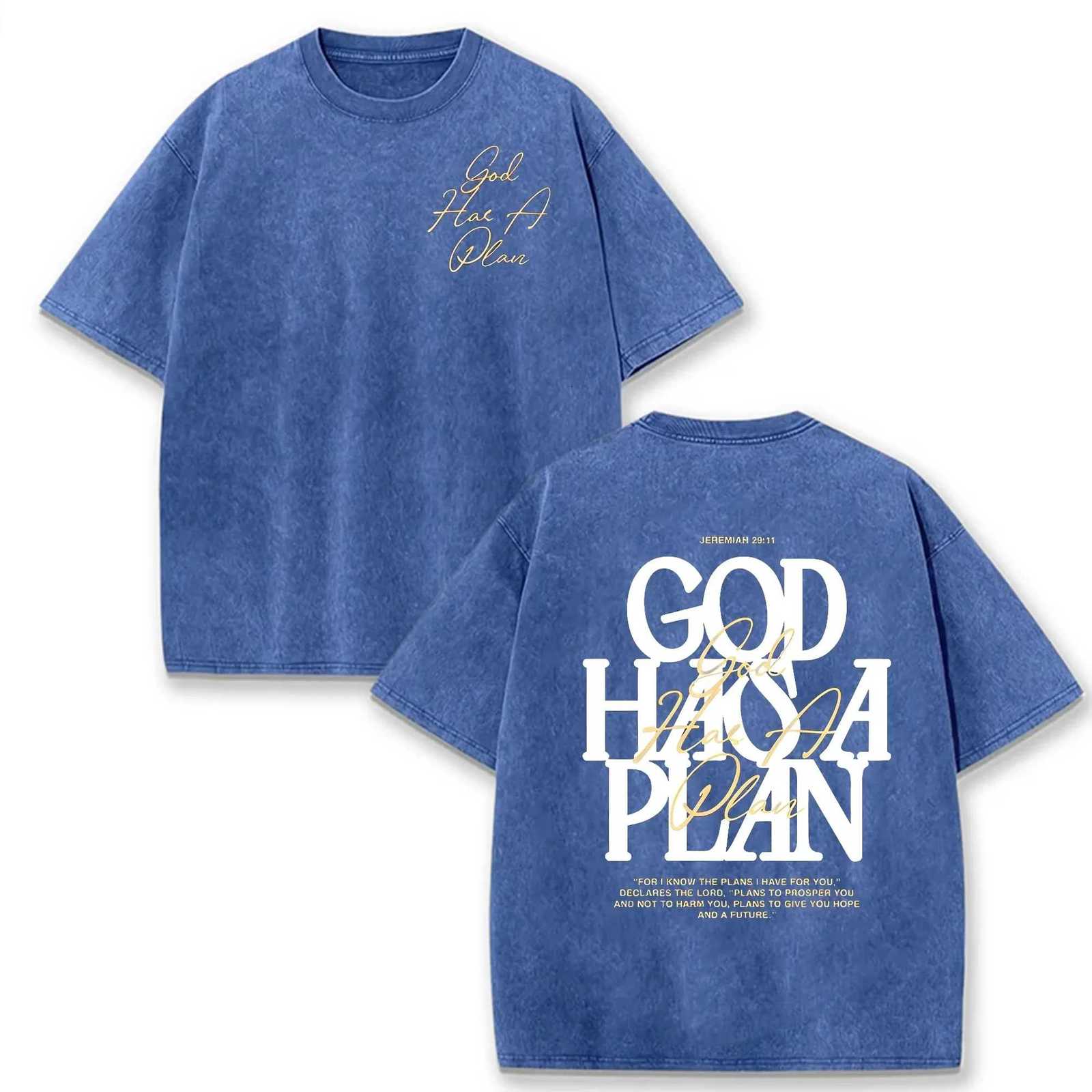 T Vintage Washed Double Sided Shirt God Has A Plan Christian Letter Print Oversized Faith Streetwear Short Sleeve Tee Asian Size J260805 - view 7