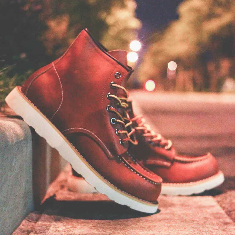Vintage Genuine Leather Men's Boots Tooling Boots Man Short Boot Rhubarb Boots Men's High Top Men's Shoes Leather H260806