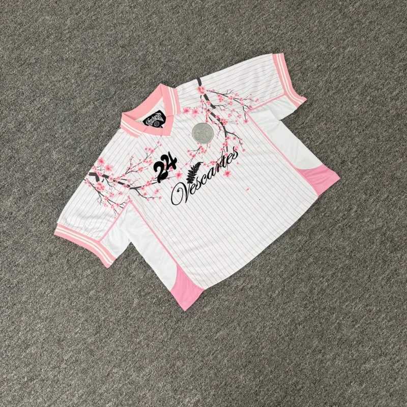 Tshirts Vintage Cherry Blossom High Street Pink Collar Stripe Splicing Women Men Short Sleeve Tee Tops J260805 - view 3
