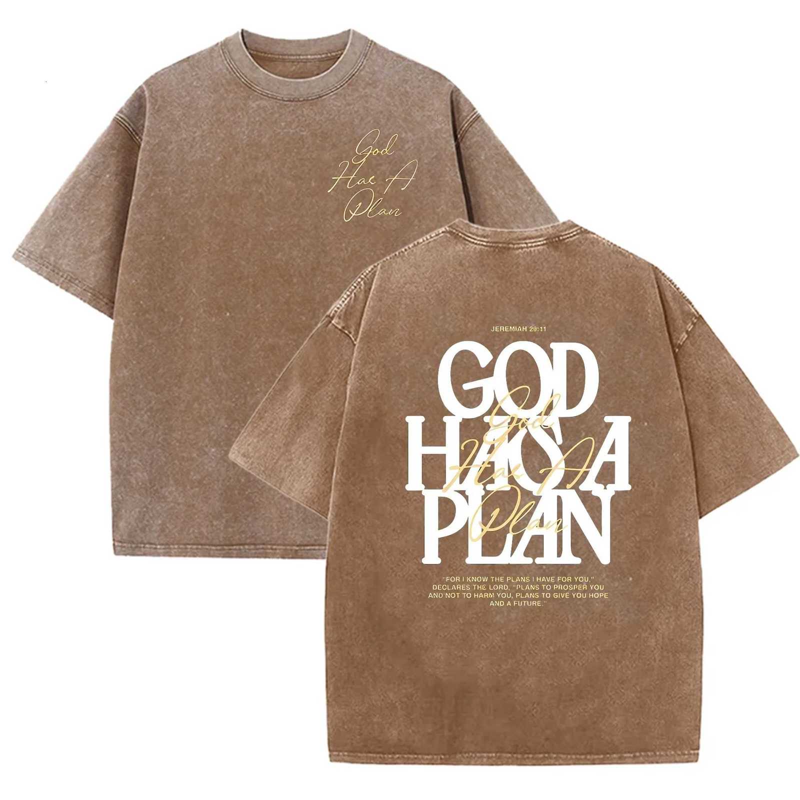 T Vintage Washed Double Sided Shirt God Has A Plan Christian Letter Print Oversized Faith Streetwear Short Sleeve Tee Asian Size J260805 - view 5