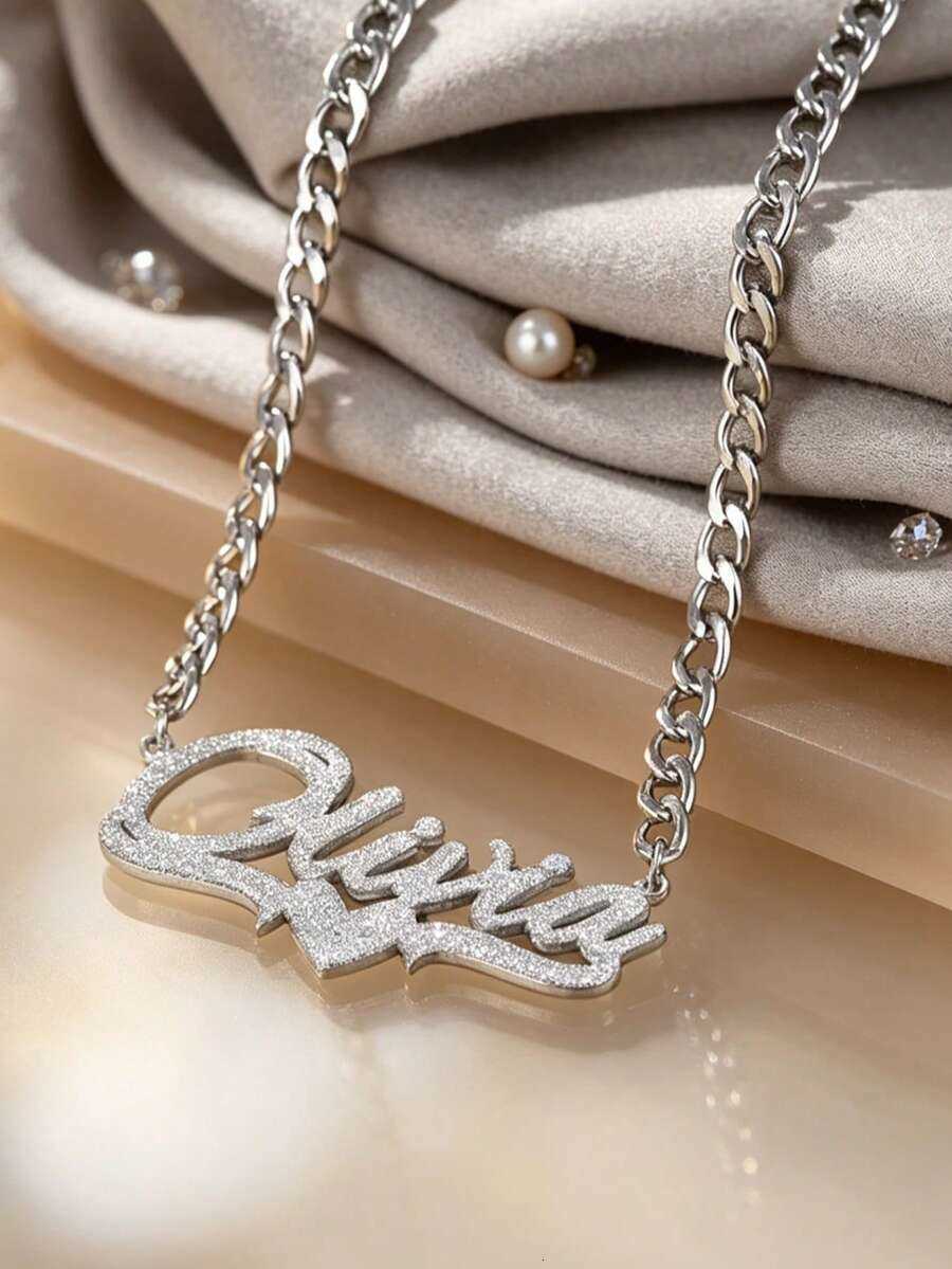 Custom Stainless Steel Name Necklace With Heart Letter Pendants. Minimal Casual Customizable Jewelry Ideal Gifts For Couples Family Friends Mot H26080 - view 7