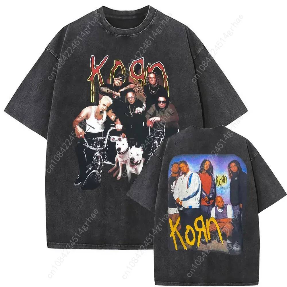 New Arrival Mens Clothes Tee Shirt Homme T-Shirt Tshirt for Men Washed Vintage Rock Band Korn Ftl 25 Follow The Leader 61392 - view 6