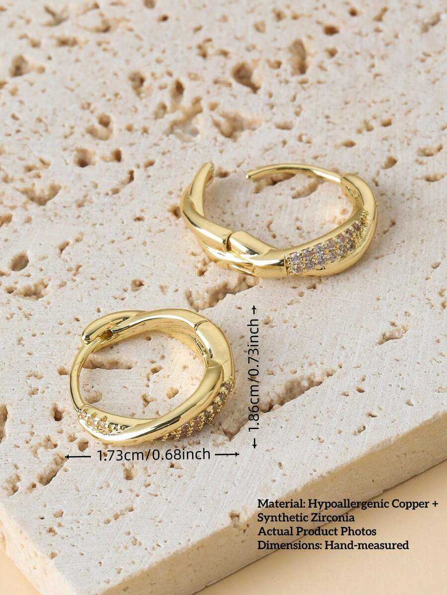 1 Pair Elegant GoldPlated Cubic Zirconia Cross Hoop Earrings Suitable For Women To Wear To Parties Weddings Anniversaries And Daily Wear A Great Gift  - view 3
