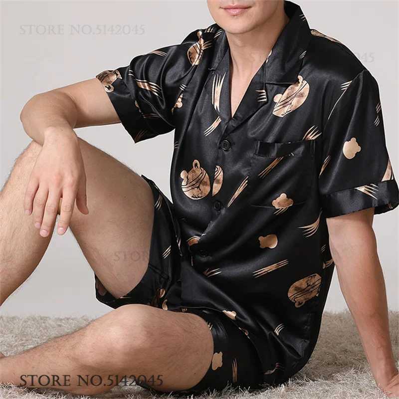 Set Summer New Mens Pajamas Loungewear Print Dot Short Sleeve Shorts Pijamas Suit Loose Casual Satin Sleepwear Homewear Pyjama L260806 - view 6