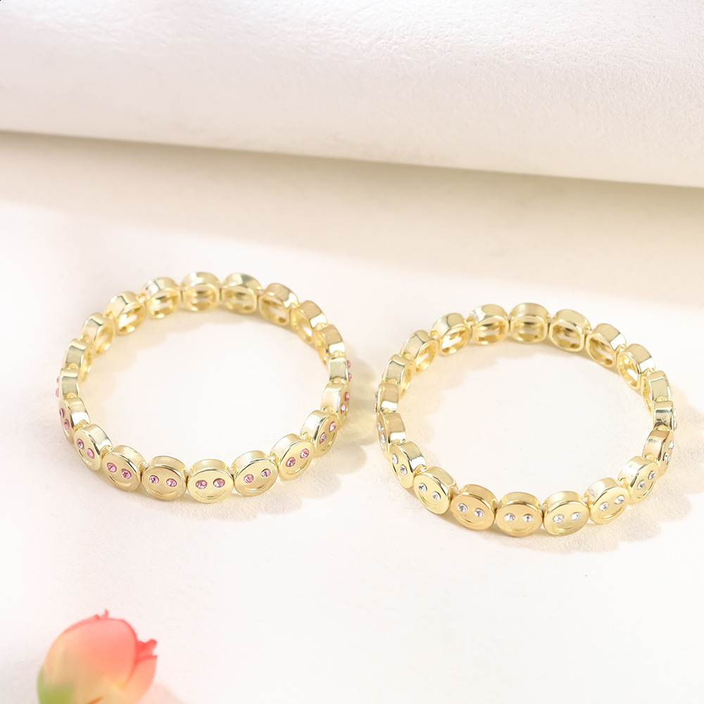Enamel Happy Face Inlaid Dimond Bracelet for Women Gold Color Dice Beads Elastic Bangle Boho Jewelry Accessories 260609 - view 4