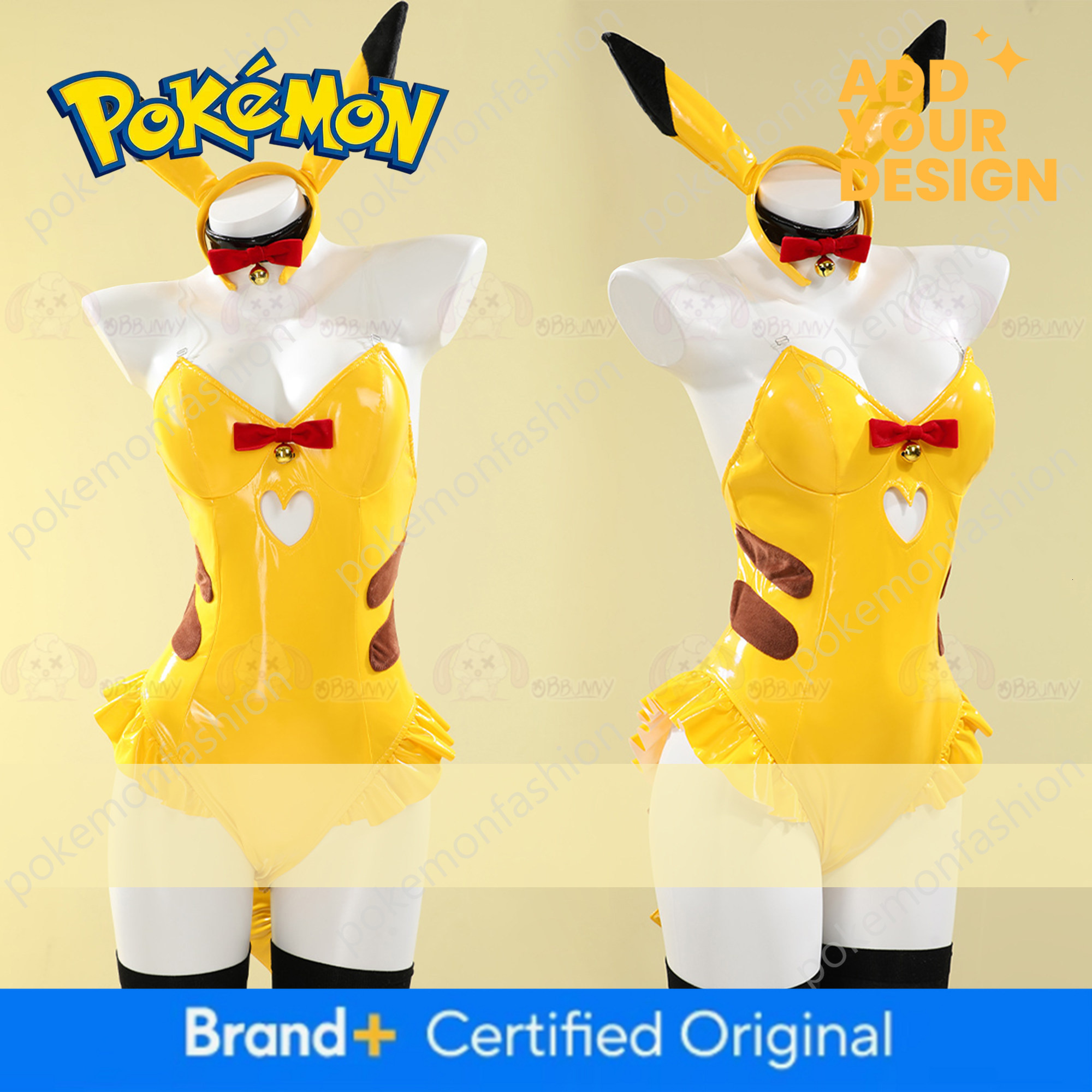 Original Design: Super Costume Pikachu, Featuring a Cute Bunny Girl Design in Pu Shiny Leather, Tight-Fitting Cosplay Outfit f1da
