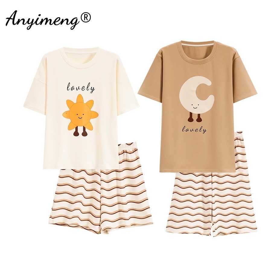 Kawaii 100% Cotton Soft Cotton Cartoon Sleepwear for Lovers Summer New Fashion Short Sleeve Short Pants Couple's Pajamas L260806 - view 4