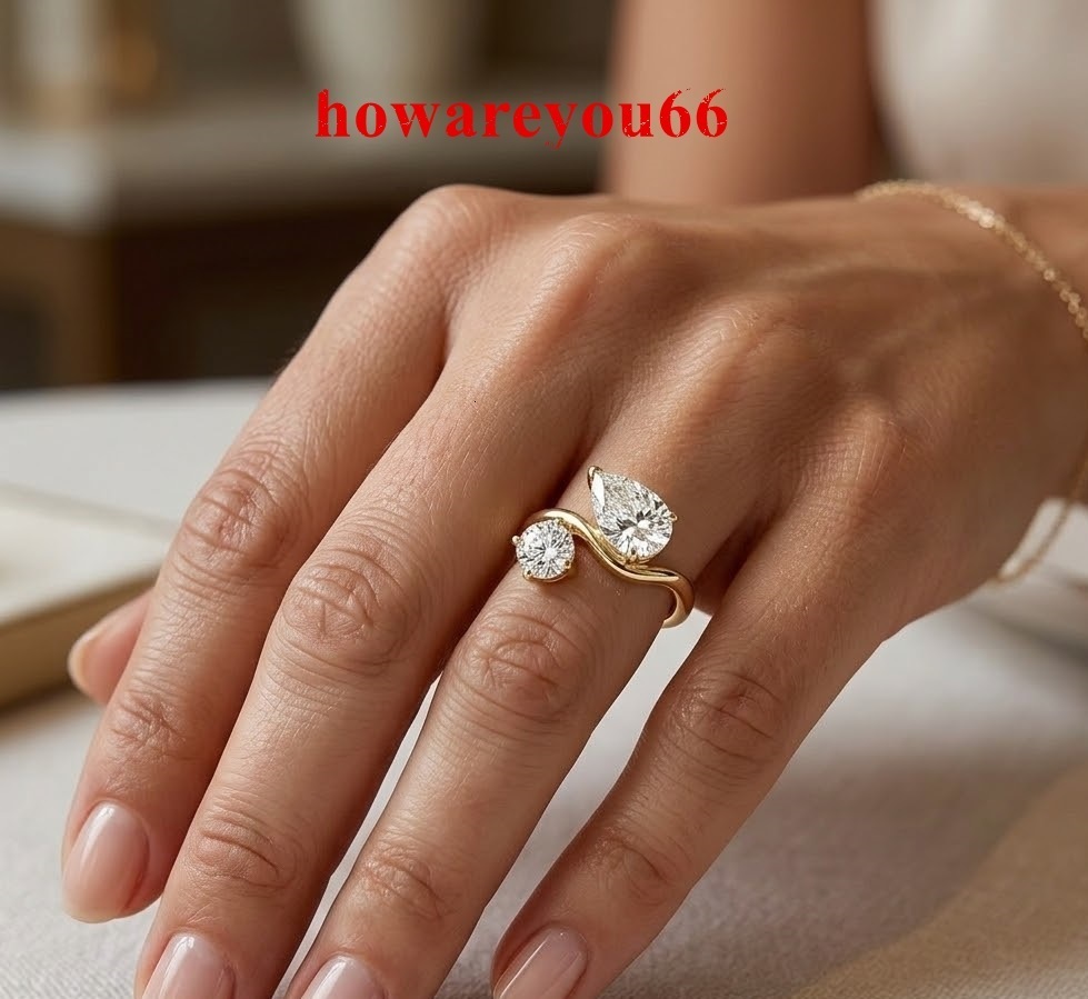 Toi et Moi Design 2 CT Pear Round Cut Lab Grown Diamond Two Stone Ring 14K 18K Gold Engagement Ring For Women Daily Wear Ring - view 5