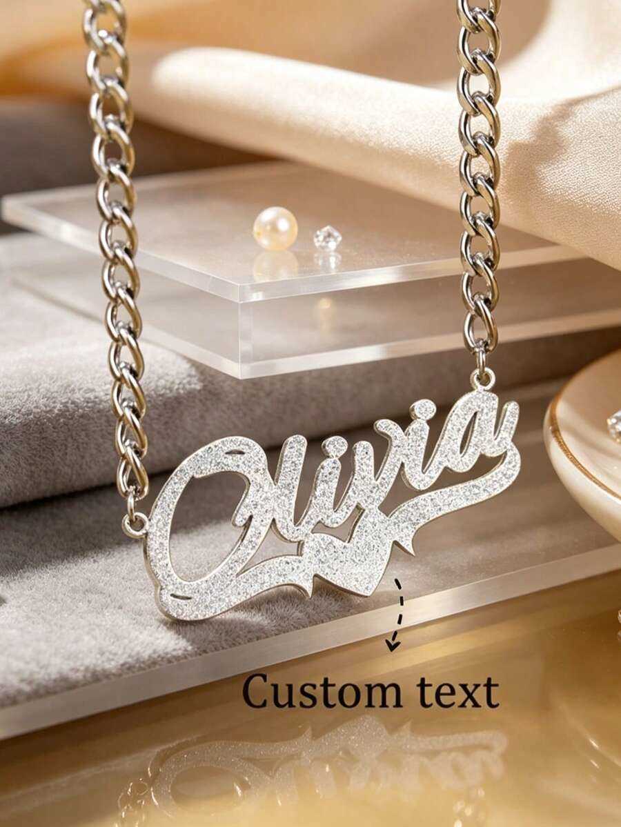 Custom Stainless Steel Name Necklace With Heart Letter Pendants. Minimal Casual Customizable Jewelry Ideal Gifts For Couples Family Friends Mot H26080 - view 5