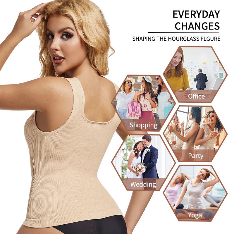 Women Compression Shapewear Tank Tops Tummy Control Camisas Faja Sexy Body Shaper Top Slimming Underwear Waist Trainer Shirt 260806 - view 5