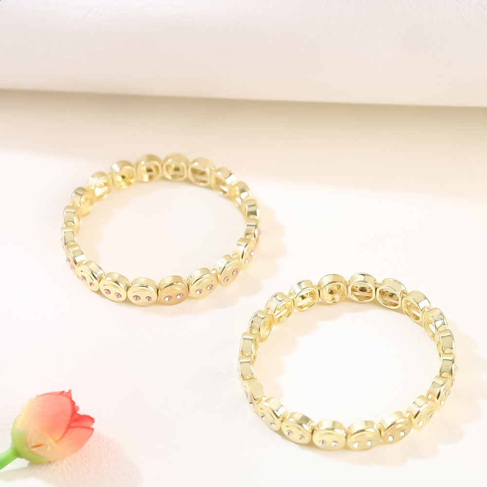 Enamel Happy Face Inlaid Dimond Bracelet for Women Gold Color Dice Beads Elastic Bangle Boho Jewelry Accessories 260609 - view 6