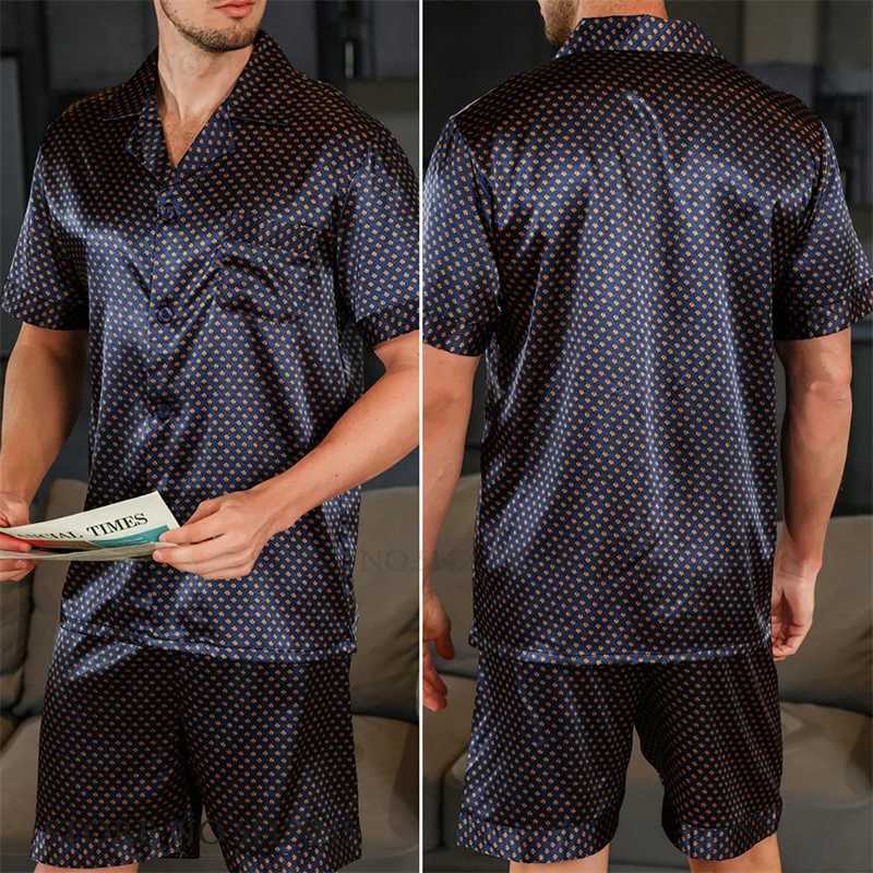 Set Summer New Mens Pajamas Loungewear Print Dot Short Sleeve Shorts Pijamas Suit Loose Casual Satin Sleepwear Homewear Pyjama L260806 - view 4