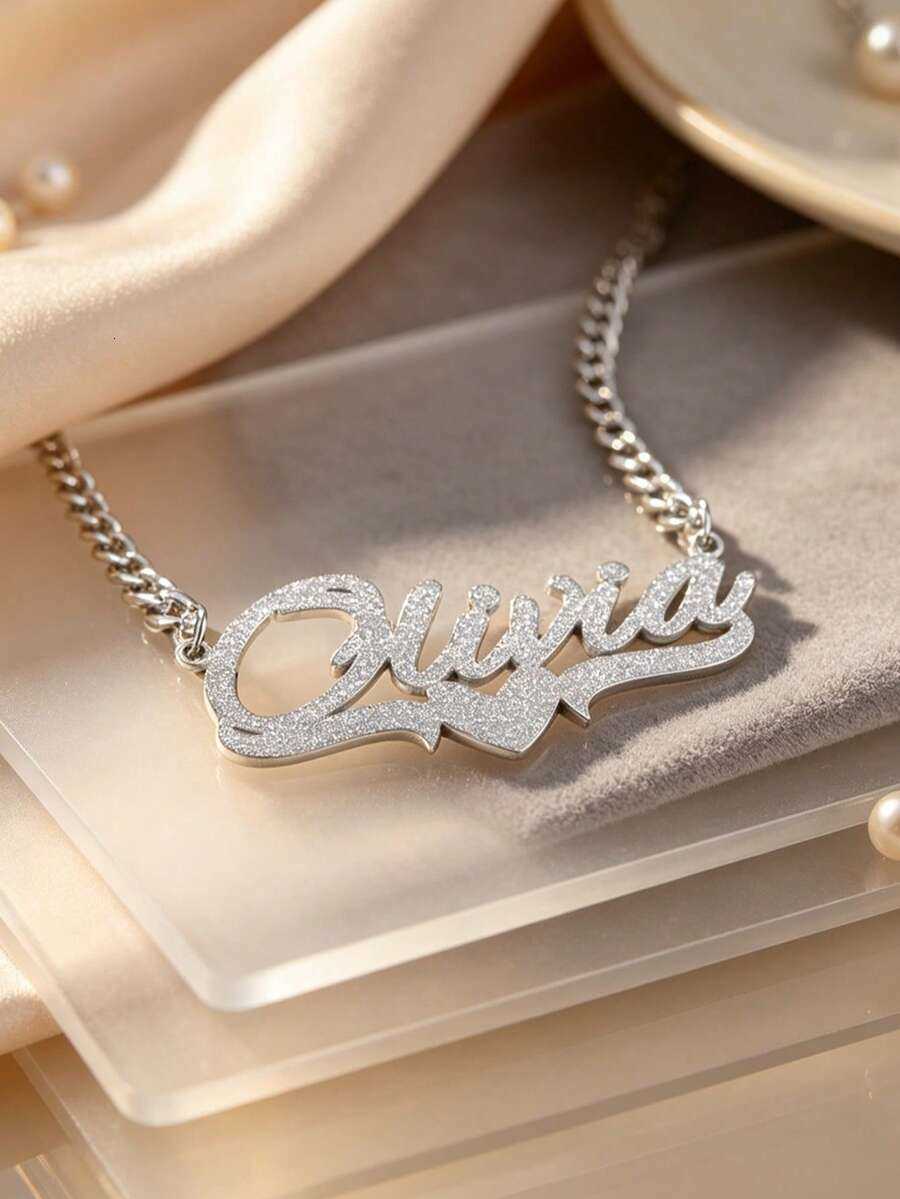 Custom Stainless Steel Name Necklace With Heart Letter Pendants. Minimal Casual Customizable Jewelry Ideal Gifts For Couples Family Friends Mot H26080 - view 6