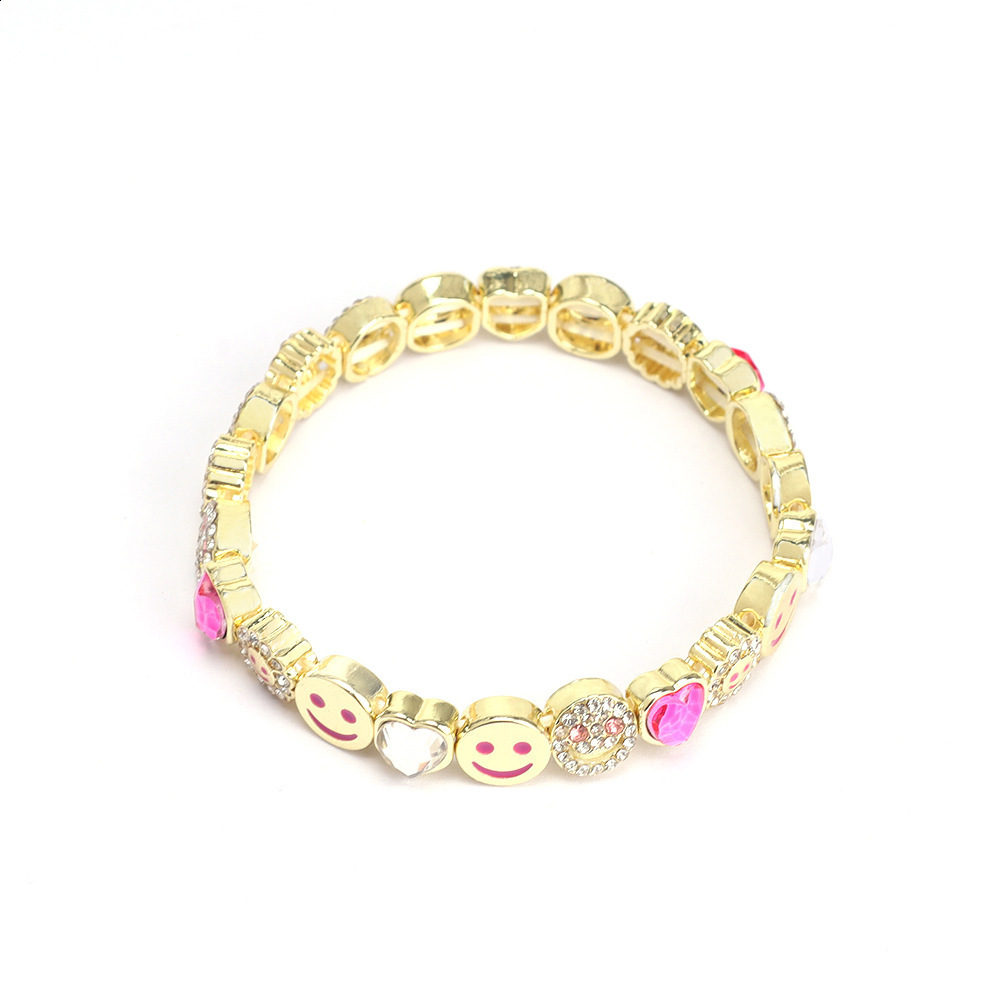 Enamel Happy Face Inlaid Dimond Bracelet for Women Gold Color Dice Beads Elastic Bangle Boho Jewelry Accessories 260609 - view 8