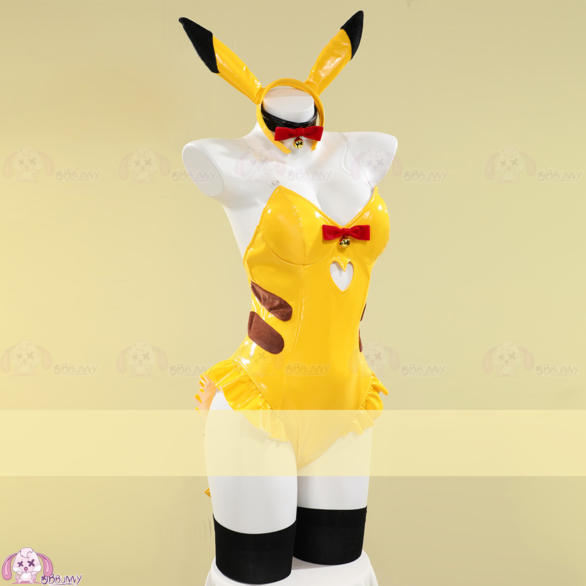 Original Design: Super Costume Pikachu, Featuring a Cute Bunny Girl Design in Pu Shiny Leather, Tight-Fitting Cosplay Outfit f1da - view 4
