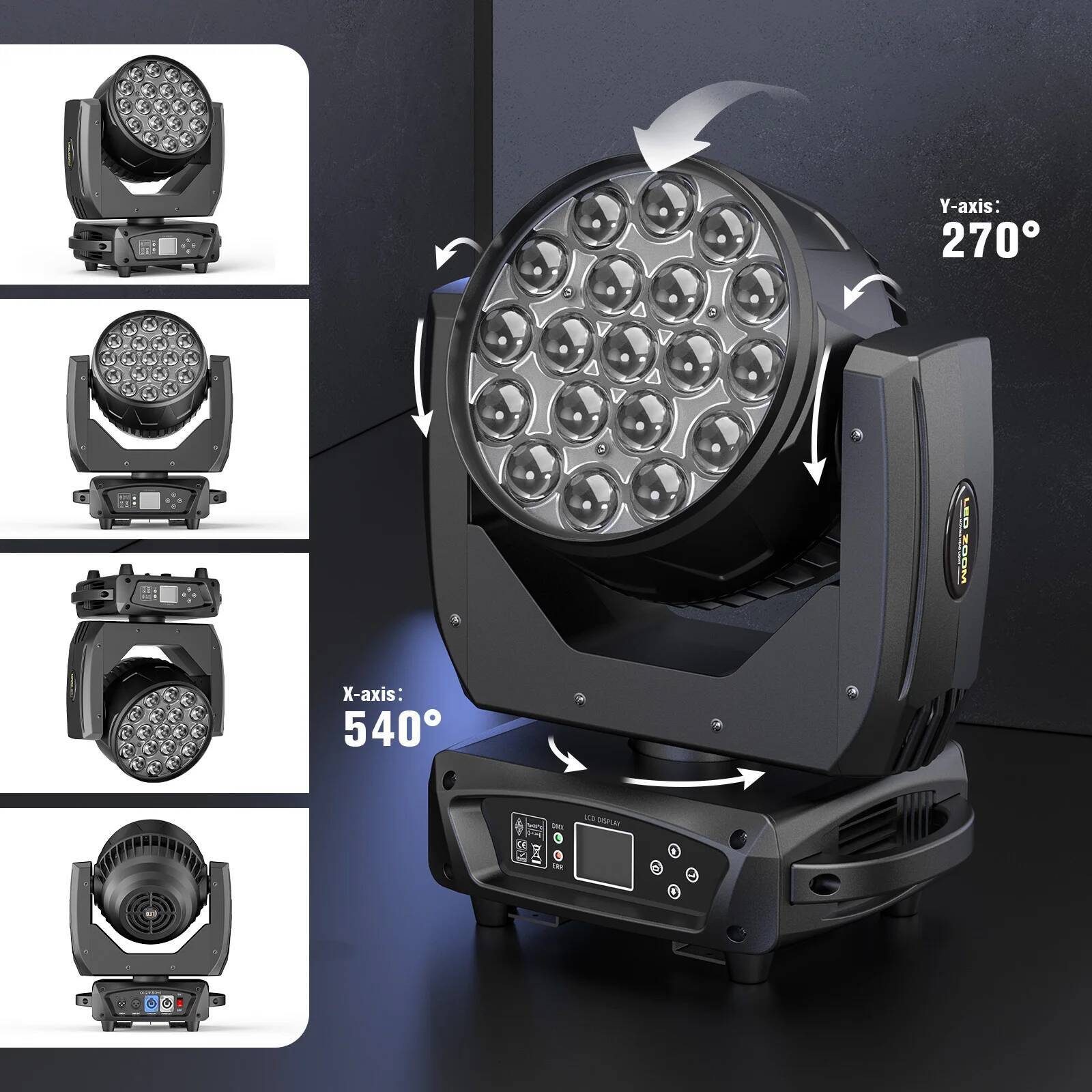 4PCS 19x15W Moving Head Light Beam RGBW Stage Effect Lighting Projector Zoom Wash Lights for Party Concert Theater Live Show Bar W260807 - view 5