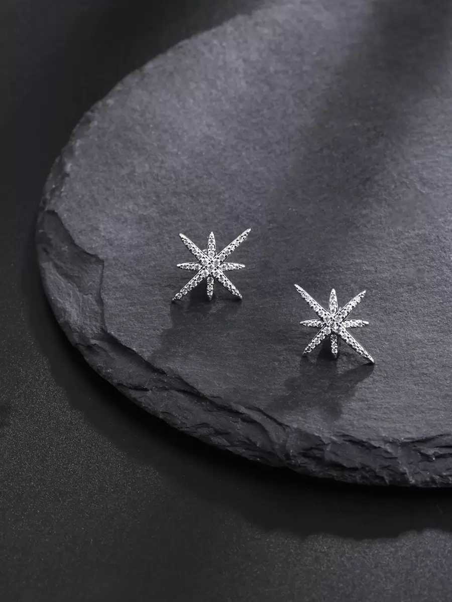 Cubic Zirconia Star Stud Earrings H260806