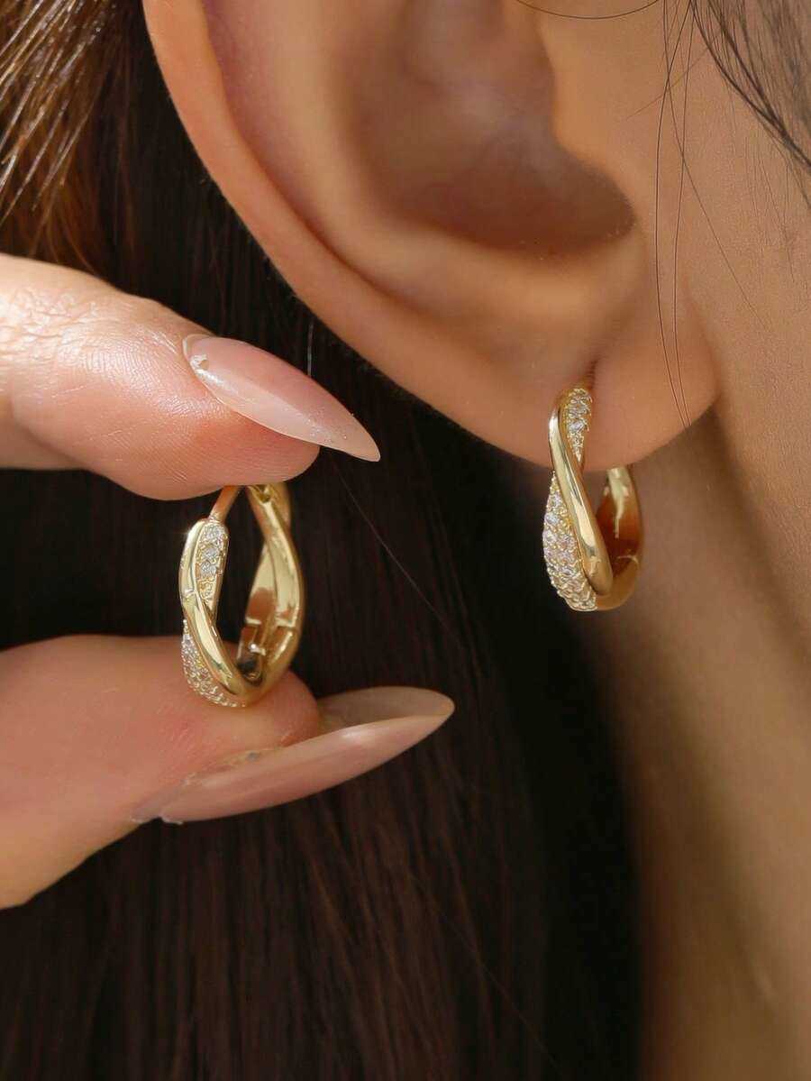 1 Pair Elegant GoldPlated Cubic Zirconia Cross Hoop Earrings Suitable For Women To Wear To Parties Weddings Anniversaries And Daily Wear A Great Gift 