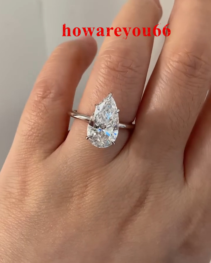 10ct Pear Cut lab grown Diamond Solitaire Engagement Ring 14k White-golden Ring igi certified. - view 3
