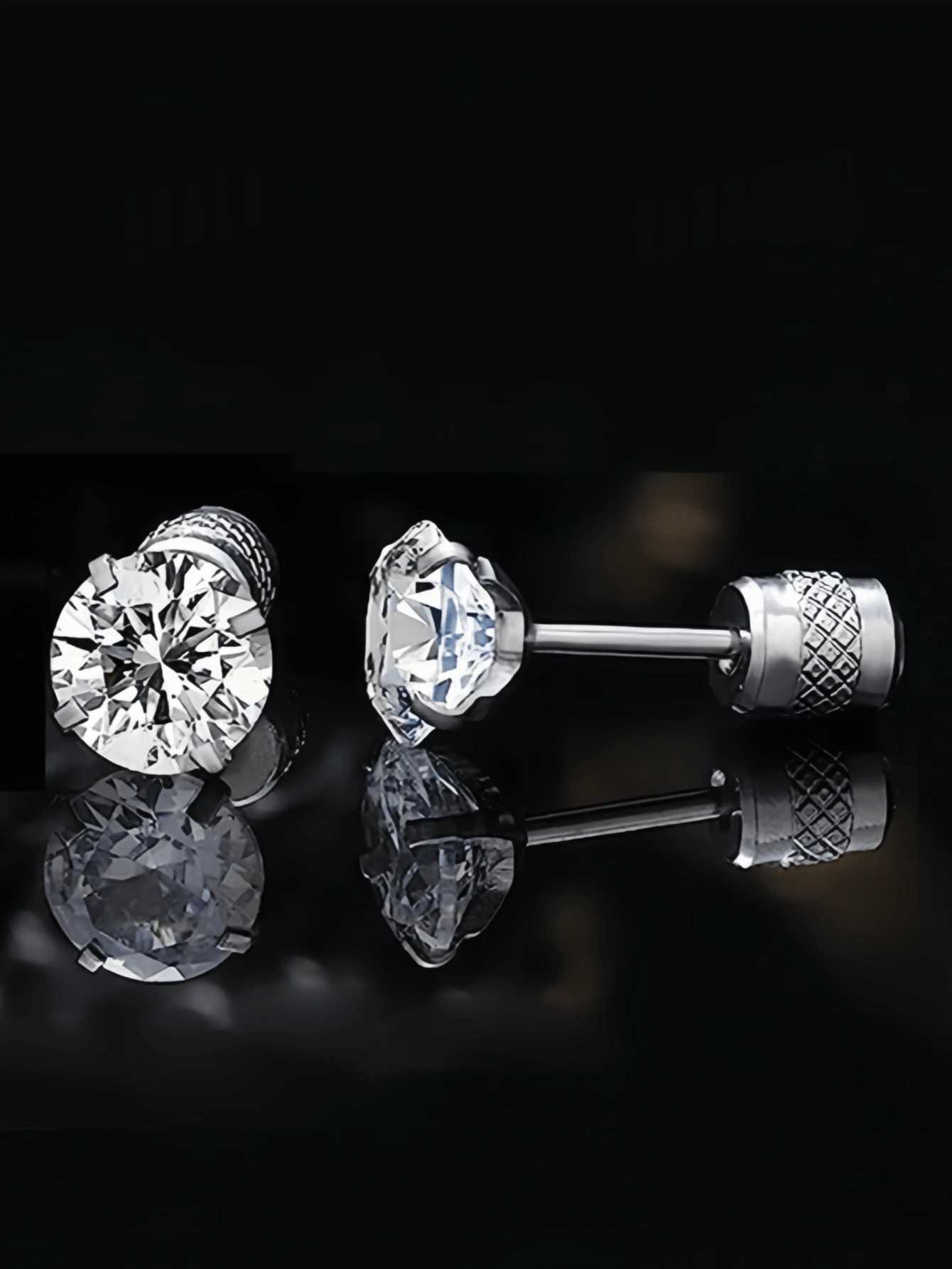 1pc 5A Cubic Zirconia Titanium Stud Earrings For Sensitive Ears Unisex Double-Sided Ear Piercing Studs Titanium Steel Ear Cartilage Piercing Jewelry H - view 4