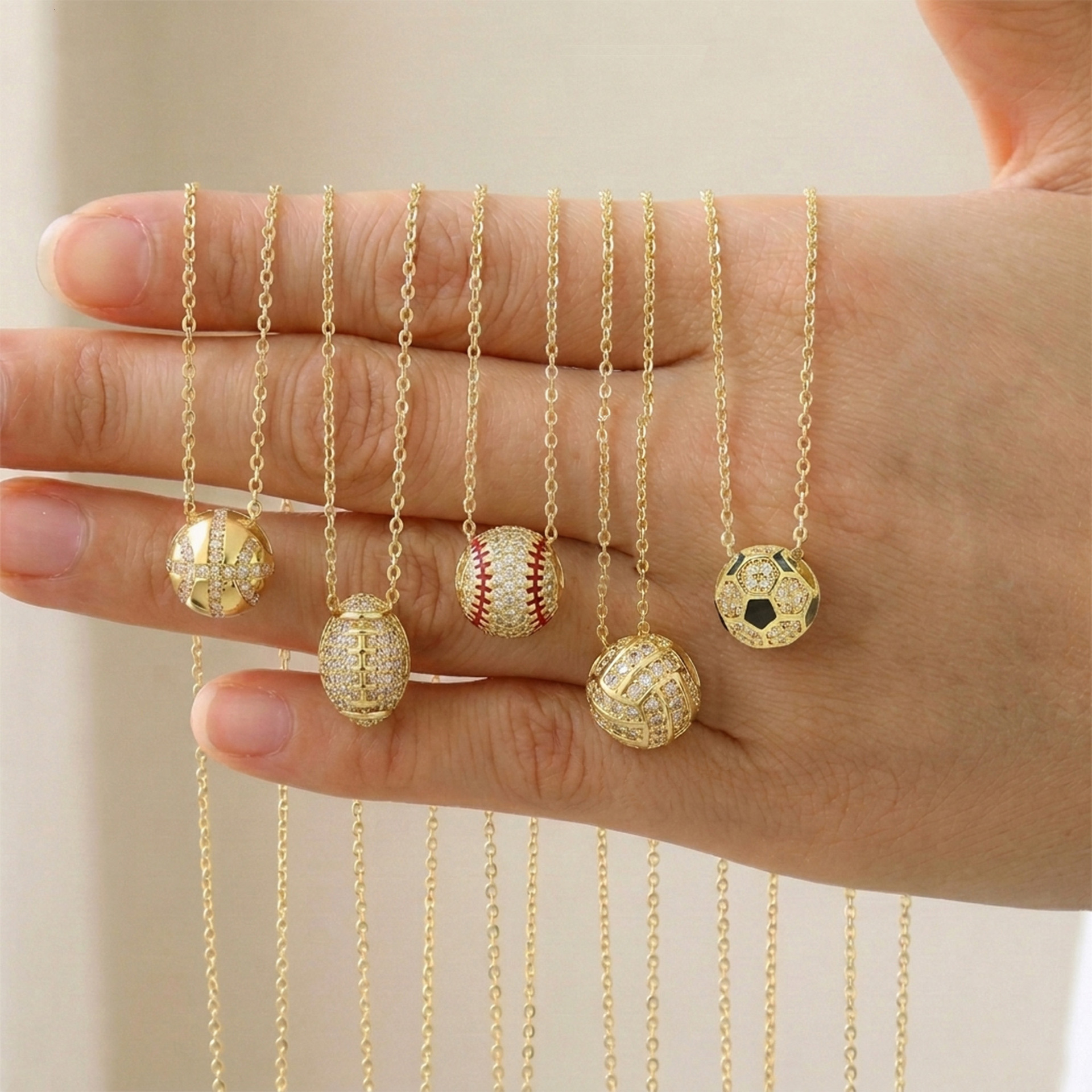 Luxurious copper-plated gold resin sports pendant necklaces for basketball football volleyball and rugby Design Pendant High-end Customization
