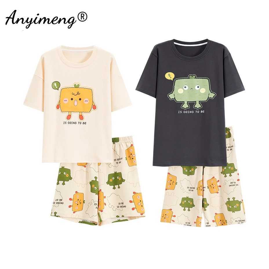 Kawaii 100% Cotton Soft Cotton Cartoon Sleepwear for Lovers Summer New Fashion Short Sleeve Short Pants Couple's Pajamas L260806 - view 5