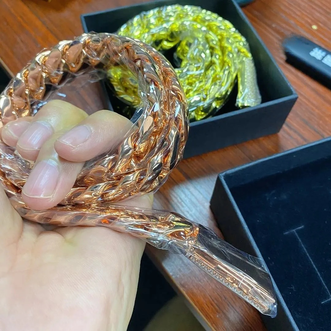 Link Wholesale Rose Gold Cuban and Bracelet Set for Men 18mm Brass Chain with Bling Iced Out Lock Hip Hop Fashion Jewelry - view 7