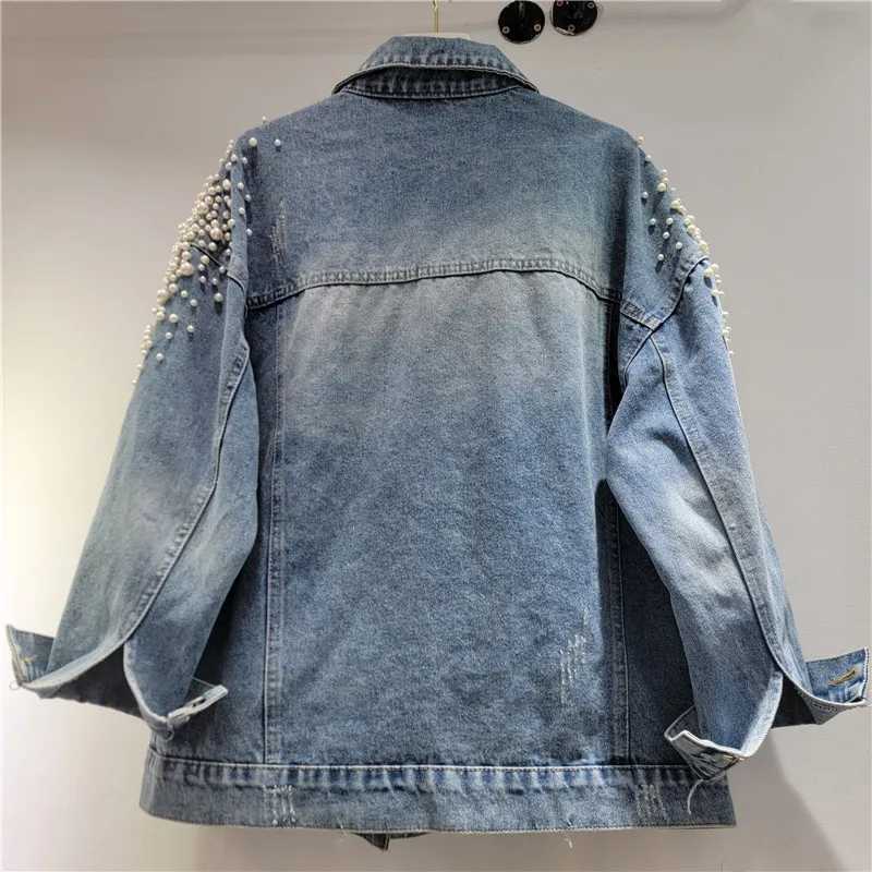 Lapels Coat Blue Loose Denim Patch Designs Bead Nail Pearls Female Single Breasted Jackets 2026 Spring and Autumn New Fashion L260807 - view 7