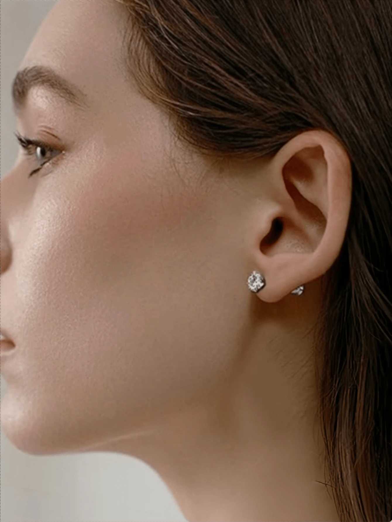 1pc 5A Cubic Zirconia Titanium Stud Earrings For Sensitive Ears Unisex Double-Sided Ear Piercing Studs Titanium Steel Ear Cartilage Piercing Jewelry H - view 5