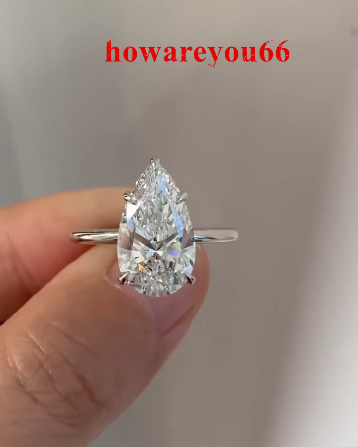 10ct Pear Cut lab grown Diamond Solitaire Engagement Ring 14k White-golden Ring igi certified. - view 4