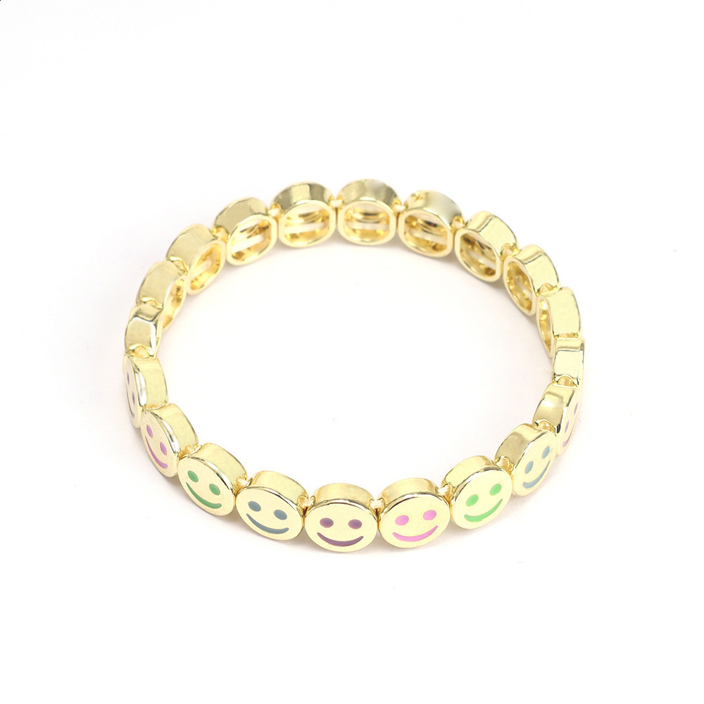 Enamel Happy Face Inlaid Dimond Bracelet for Women Gold Color Dice Beads Elastic Bangle Boho Jewelry Accessories 260609 - view 7