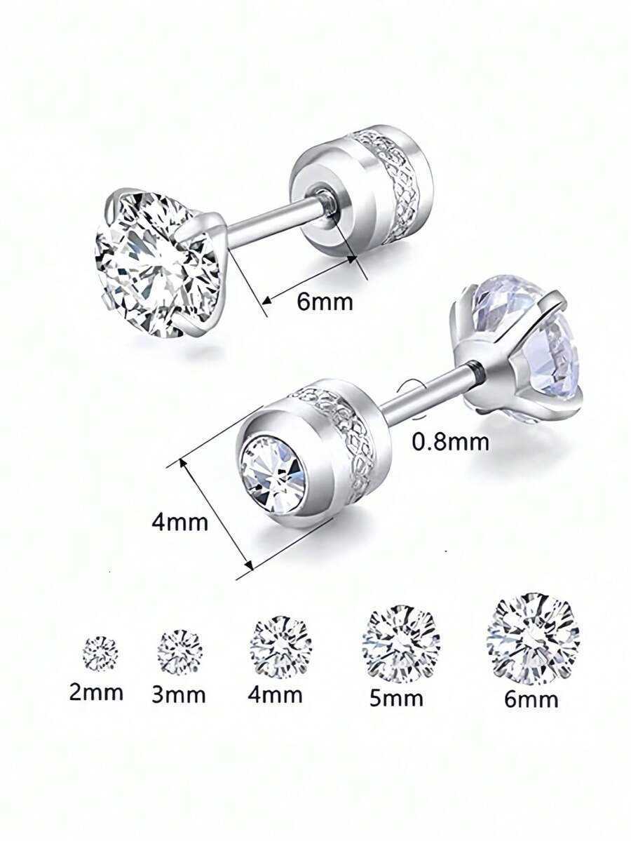 1pc 5A Cubic Zirconia Titanium Stud Earrings For Sensitive Ears Unisex Double-Sided Ear Piercing Studs Titanium Steel Ear Cartilage Piercing Jewelry H - view 6