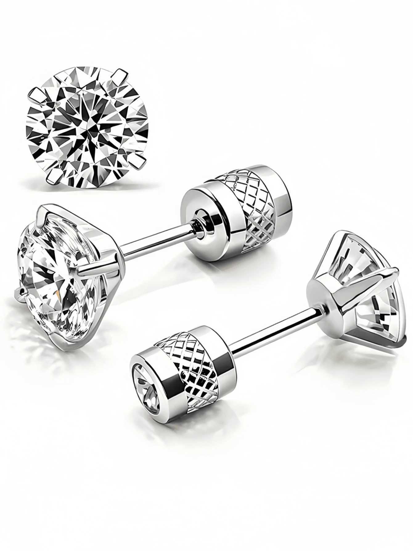 1pc 5A Cubic Zirconia Titanium Stud Earrings For Sensitive Ears Unisex Double-Sided Ear Piercing Studs Titanium Steel Ear Cartilage Piercing Jewelry H - view 3