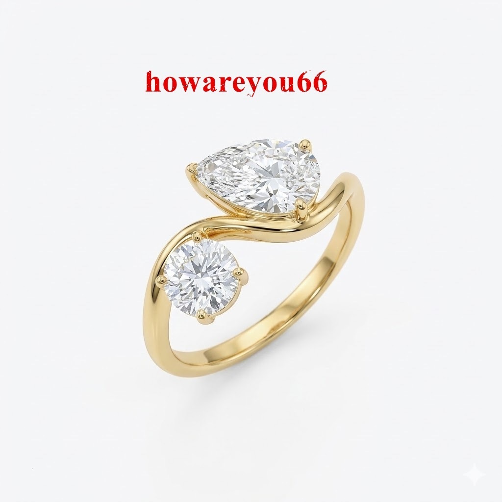 Toi et Moi Design 2 CT Pear Round Cut Lab Grown Diamond Two Stone Ring 14K 18K Gold Engagement Ring For Women Daily Wear Ring - view 3