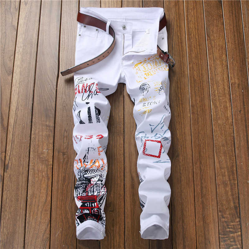 Jeans, men's stretch casual pants, printed straight-leg pants, street fashion J260807 - view 5