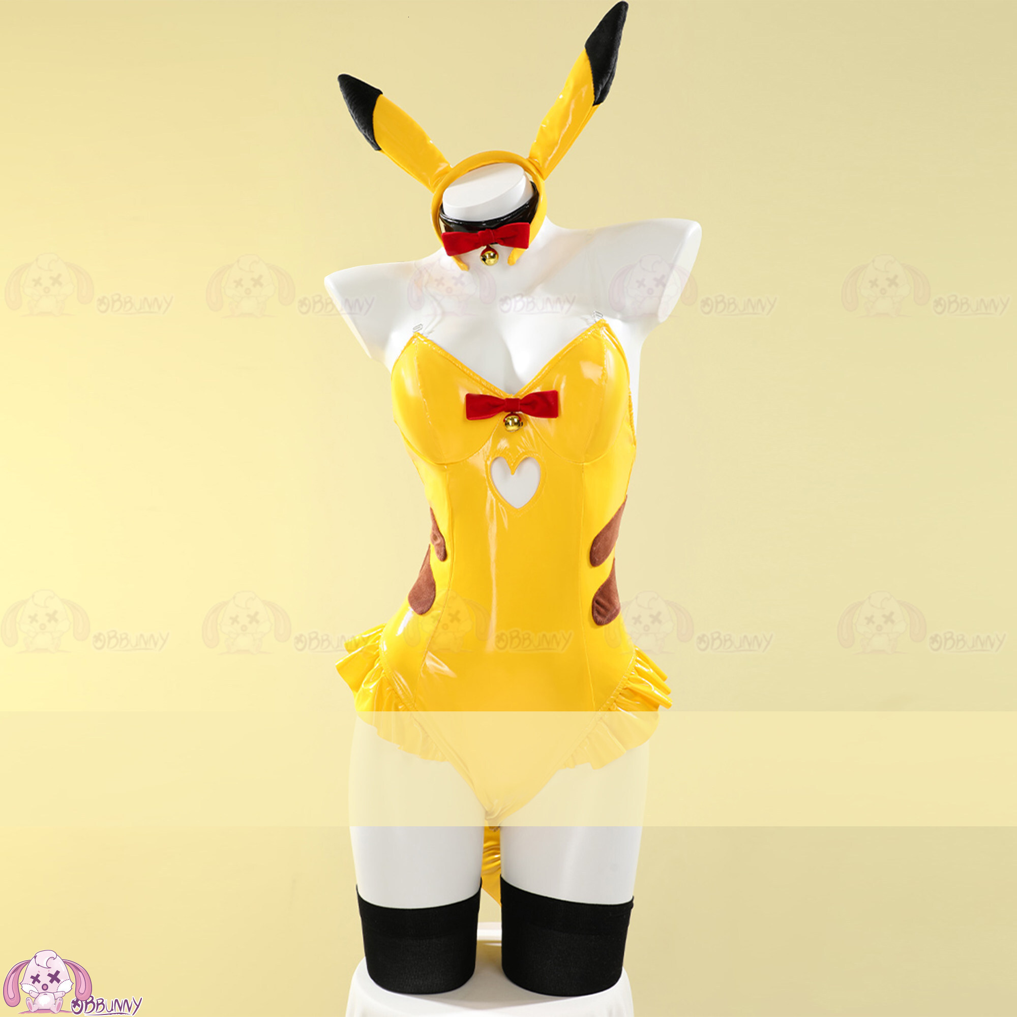Original Design: Super Costume Pikachu, Featuring a Cute Bunny Girl Design in Pu Shiny Leather, Tight-Fitting Cosplay Outfit f1da - view 3