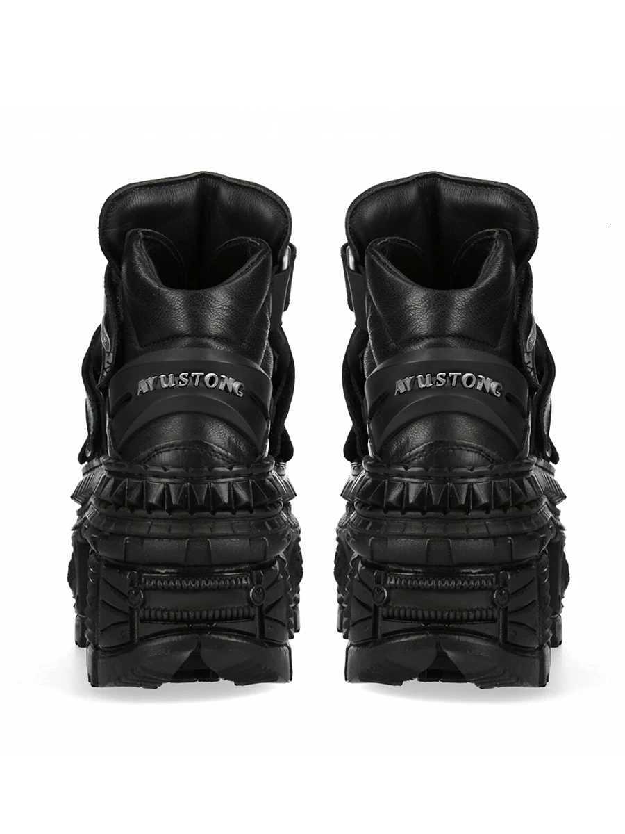 Black Platform Shoes Rock Gothic Metal Daddy Shoes Men's and Women's Punk Small Leather Shoes Muffin Bottom Heightened Single Sh H260807 - view 5