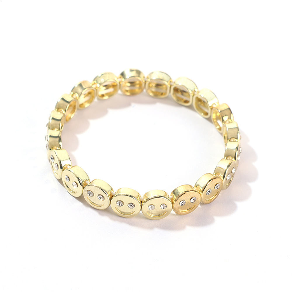 Enamel Happy Face Inlaid Dimond Bracelet for Women Gold Color Dice Beads Elastic Bangle Boho Jewelry Accessories 260609 - view 9